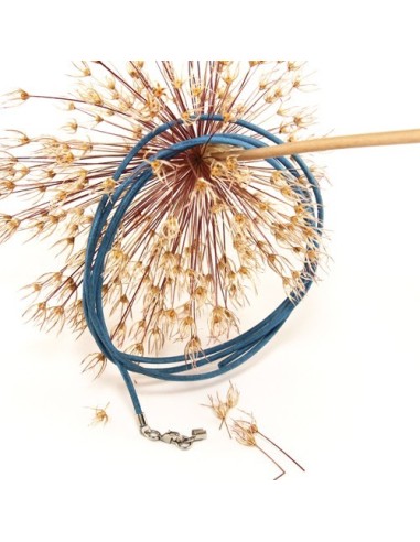leather strap round cord cowhide 2mm light blue colored with 1x clasp silver colored ca. 1m