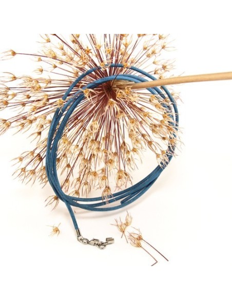 leather strap round cord cowhide 2mm light blue colored with 1x clasp silver colored ca. 1m