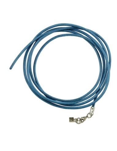 leather strap round cord cowhide 2mm light blue colored with 1x clasp silver colored ca. 1m