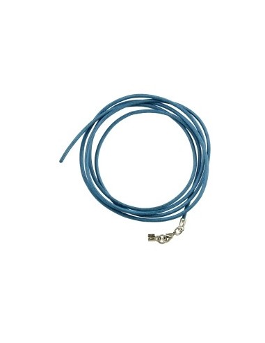 leather strap round cord cowhide 2mm light blue colored with 1x clasp silver colored ca. 1m