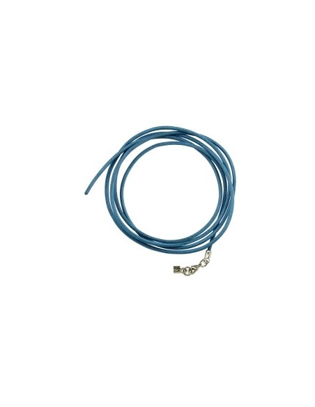 leather strap round cord cowhide 2mm light blue colored with 1x clasp silver colored ca. 1m
