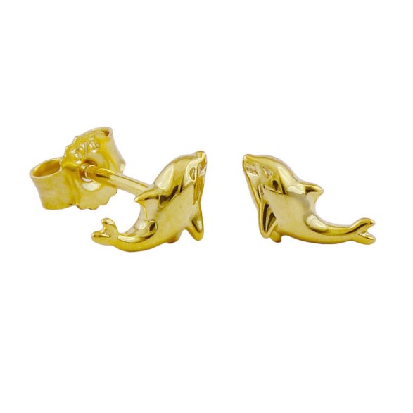 stud earring 8x4mm small dolphin shiny 9kt gold