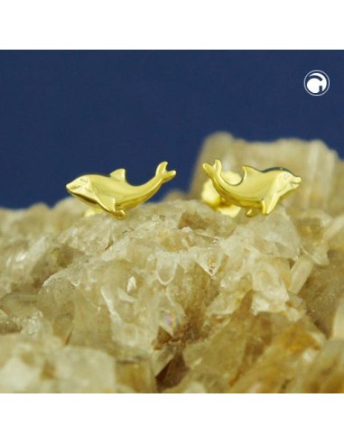 stud earring 8x4mm small dolphin shiny 9kt gold