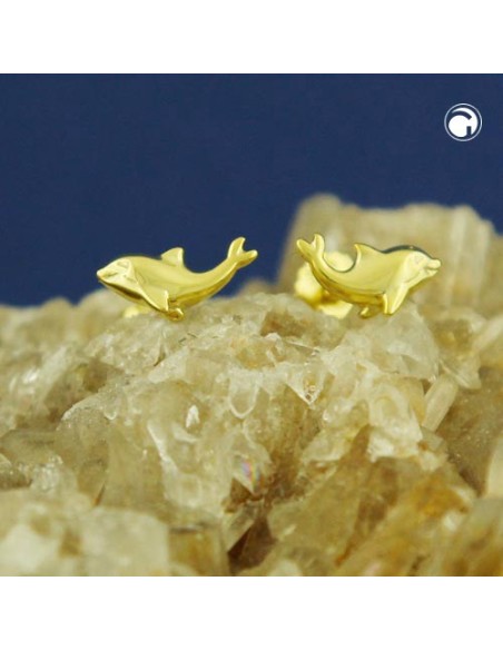 stud earring 8x4mm small dolphin shiny 9kt gold