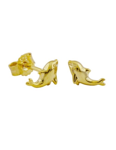 stud earring 8x4mm small dolphin shiny 9kt gold