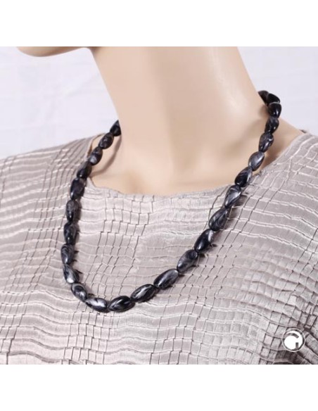 necklace angular beads grey-silver-mixed