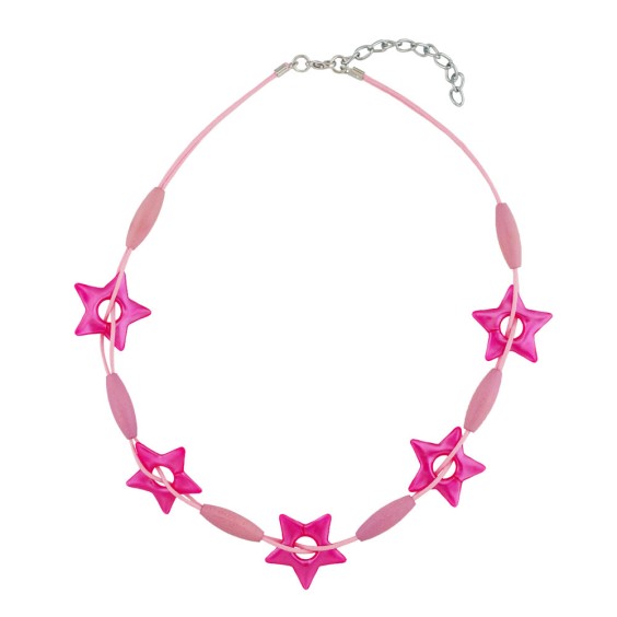 necklace star pink-metallic rose cord