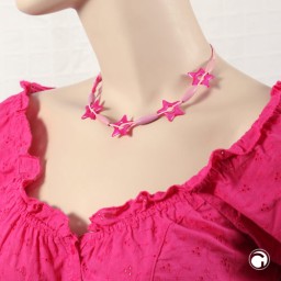 necklace star pink-metallic rose cord