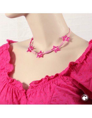 necklace star pink-metallic rose cord