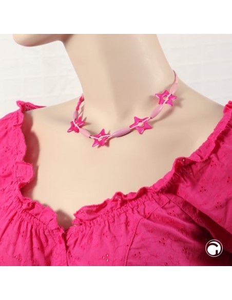 necklace star pink-metallic rose cord