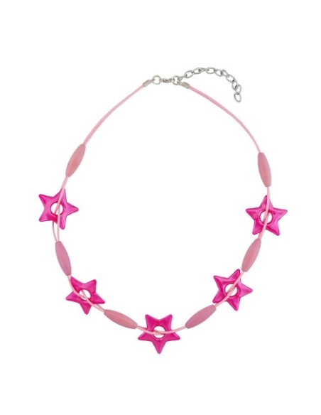 necklace star pink-metallic rose cord