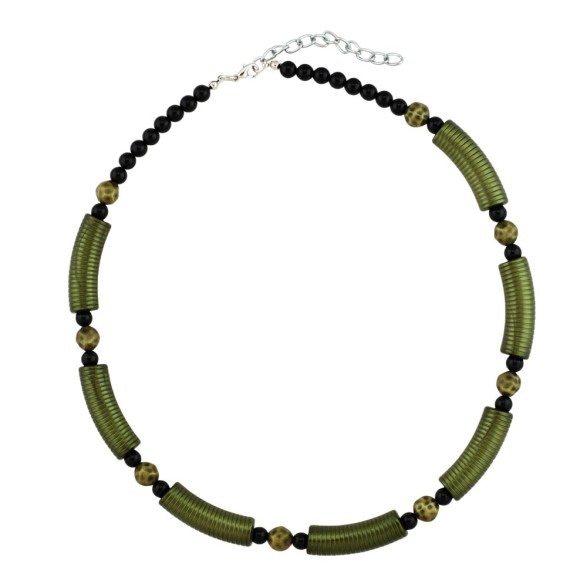 necklace khaki-black plastic beads