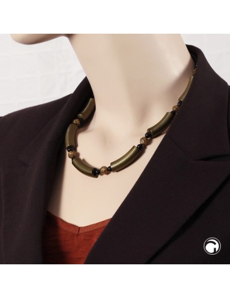 necklace khaki-black plastic beads