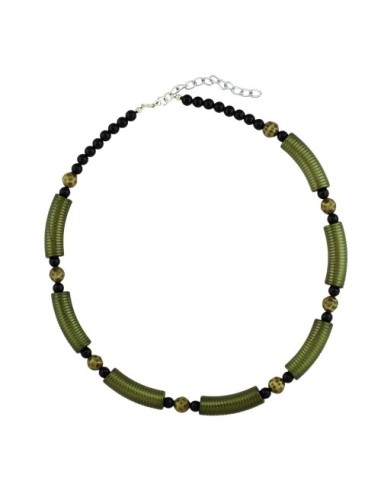 necklace khaki-black plastic beads