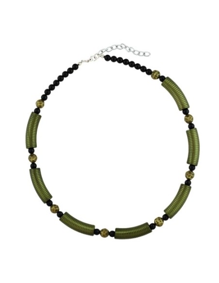 necklace khaki-black plastic beads