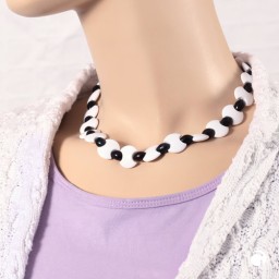 necklace plastic beads white-black