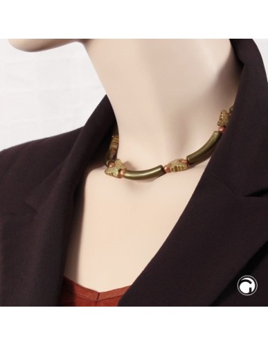 necklace butterfly and tube oliv-brown
