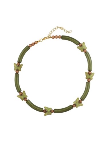 necklace butterfly and tube oliv-brown