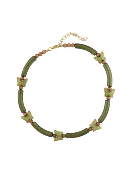 necklace butterfly and tube oliv-brown