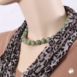 necklace 14mm beads green-brown-marbled