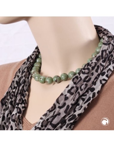 necklace 14mm beads green-brown-marbled