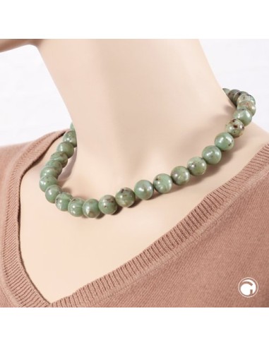necklace 14mm beads green-brown-marbled