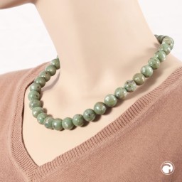 necklace 14mm beads green-brown-marbled