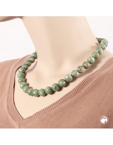 necklace 14mm beads green-brown-marbled