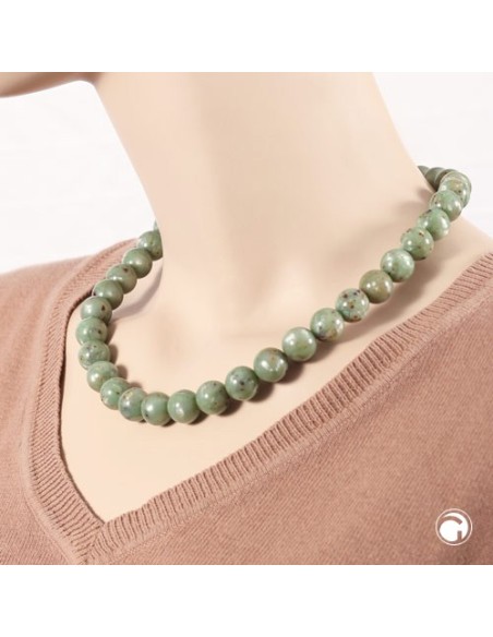 necklace 14mm beads green-brown-marbled