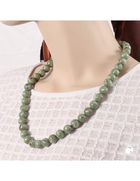 necklace 14mm beads green-brown-marbled