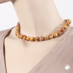 necklace 12mm beads yellow-brown-marbled