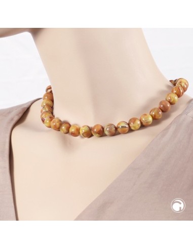 necklace 12mm beads yellow-brown-marbled