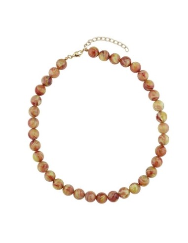 necklace 12mm beads yellow-brown-marbled