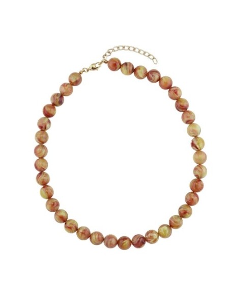 necklace 12mm beads yellow-brown-marbled