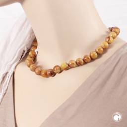 necklace 12mm beads yellow-brown-marbled