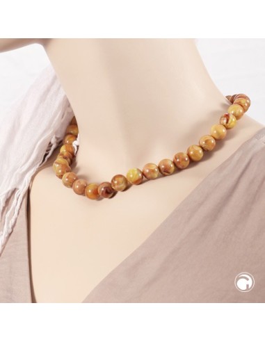 necklace 12mm beads yellow-brown-marbled