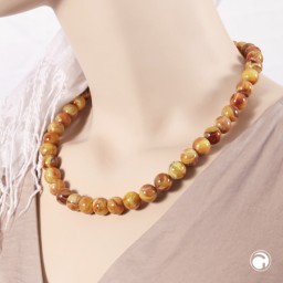 necklace 12mm beads yellow-brown-marbled