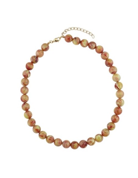 necklace 12mm beads yellow-brown-marbled