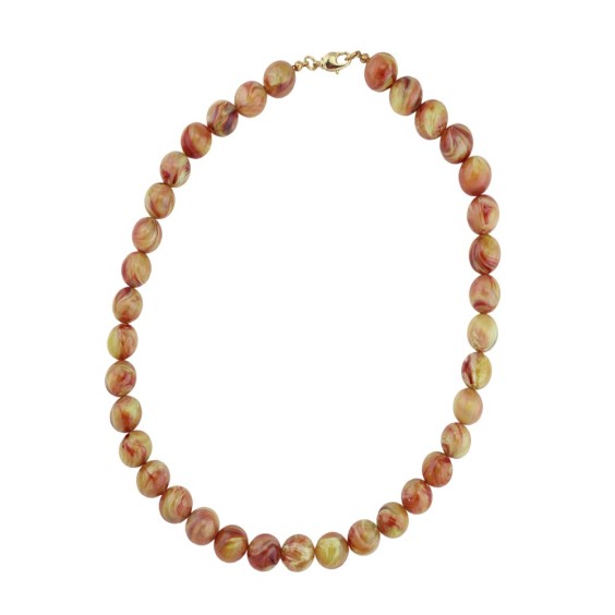 necklace 12mm beads yellow-brown-marbled