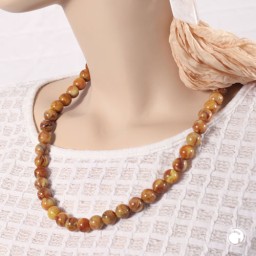 necklace 12mm beads yellow-brown-marbled