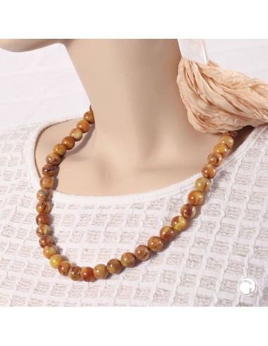 necklace 12mm beads yellow-brown-marbled