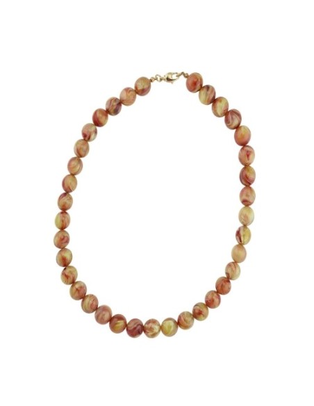 necklace 12mm beads yellow-brown-marbled