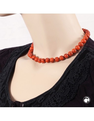 necklace 10mm beads orange-black-marbled