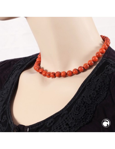 necklace 10mm beads orange-black-marbled