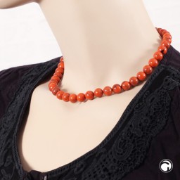 necklace 10mm beads orange-black-marbled