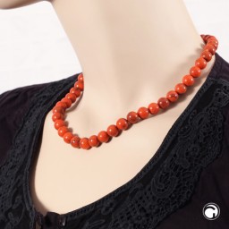 necklace 10mm beads orange-black-marbled