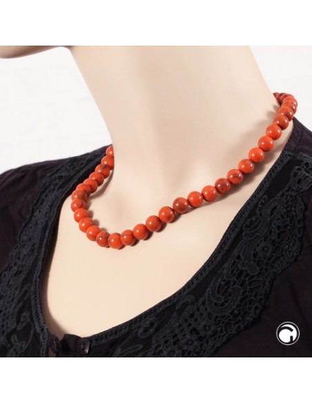 necklace 10mm beads orange-black-marbled