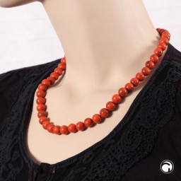 necklace 10mm beads orange-black-marbled