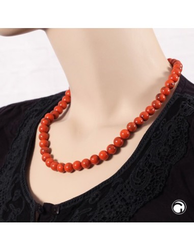 necklace 10mm beads orange-black-marbled