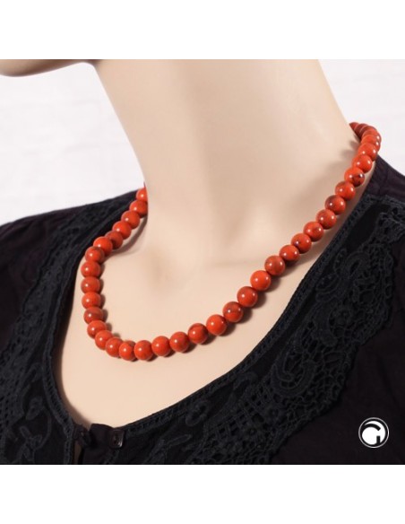 necklace 10mm beads orange-black-marbled